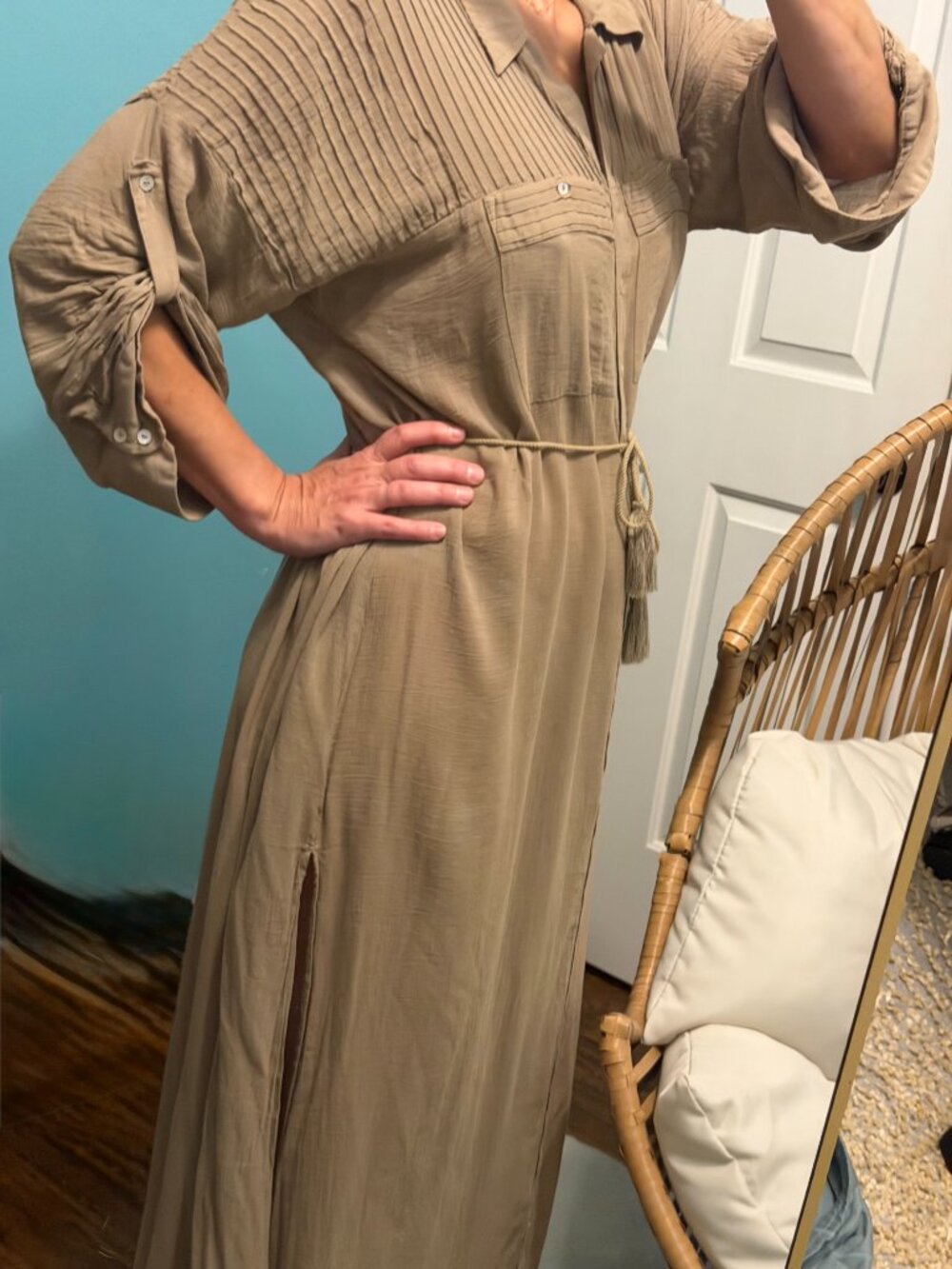 Spell & The Gypsy Linda Shirt Dress Khaki Small Boho Button Front Maxi - Picture 8 of 16